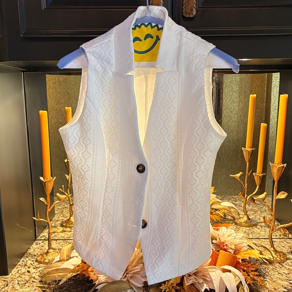 White Sleeveless Vest with Button Closure